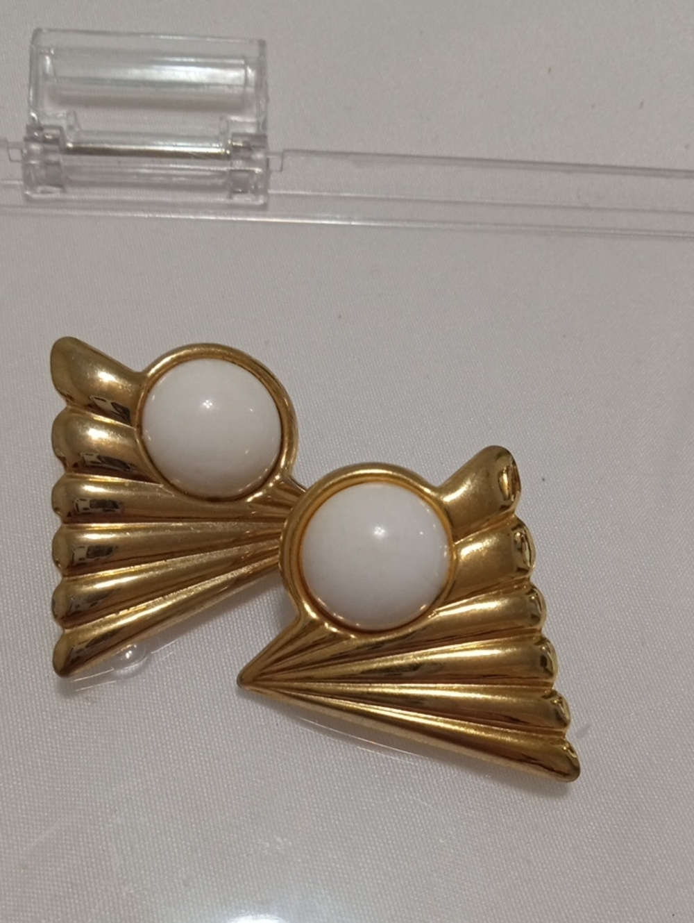 Gold and White Statement Earrings